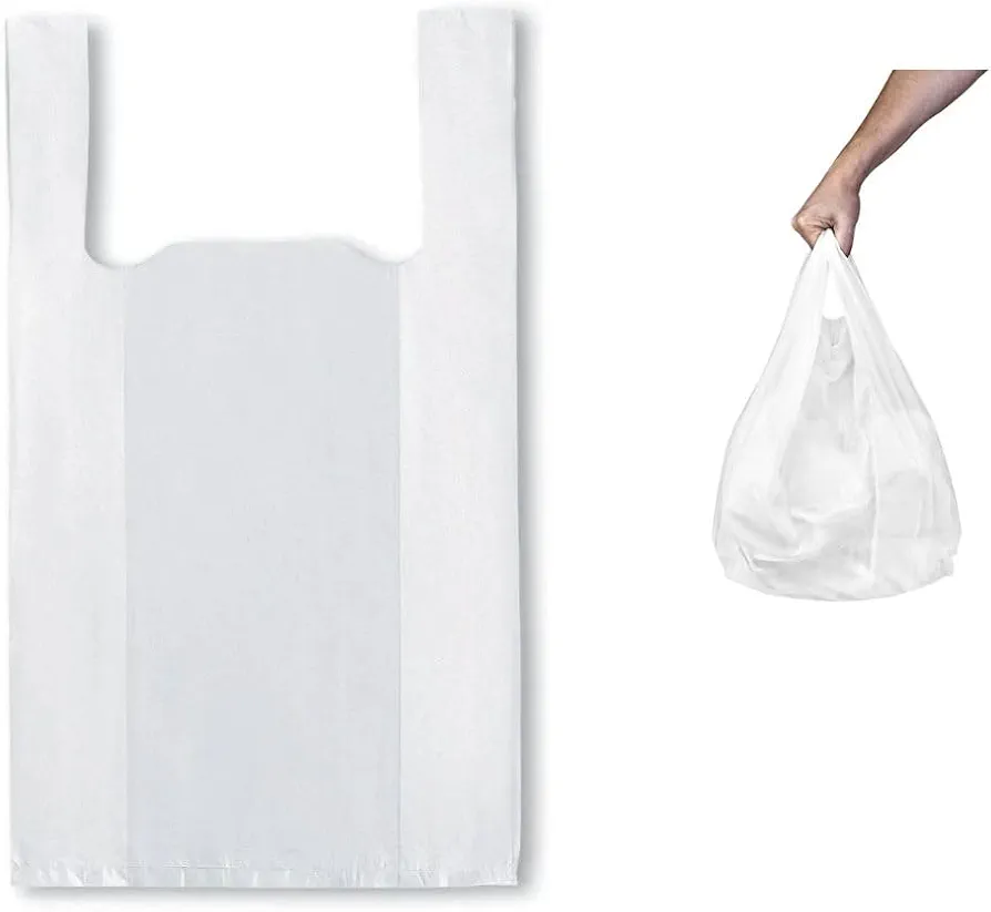 Obulco Supplies – Plastic Bags with Handles and Resistant 70% Recycled and Recyclable – 200 Gauge – T-Shirt Bag 30 x 40 Suitable for Food Use – 100 Units (30 x 40 cm)