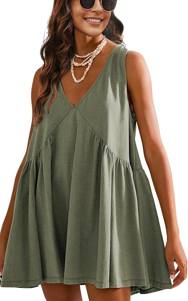 Athlisan Womens Summer Sleeveless Mini Dress Casual Loose V Neck Sundress with Pockets