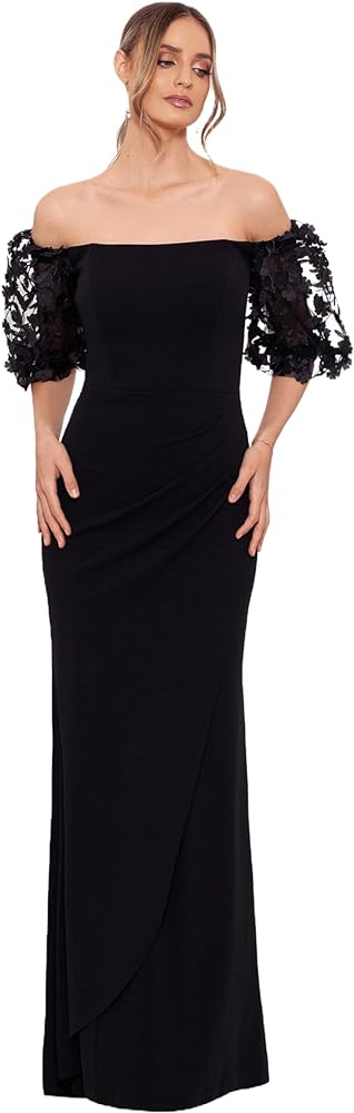 Xscape Women's Illusion Sleeve Off The Shoulder Long Dress (Reg and Petite)