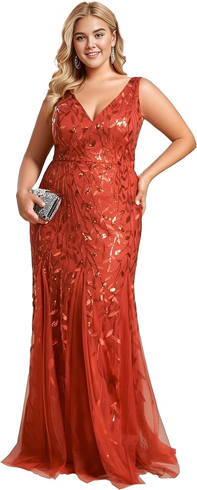 Ever-Pretty Women's Plus Size Sequin Deep V-Neck Sleeveless Bodycon Maxi Evening Prom Dress 07886-PZUSA