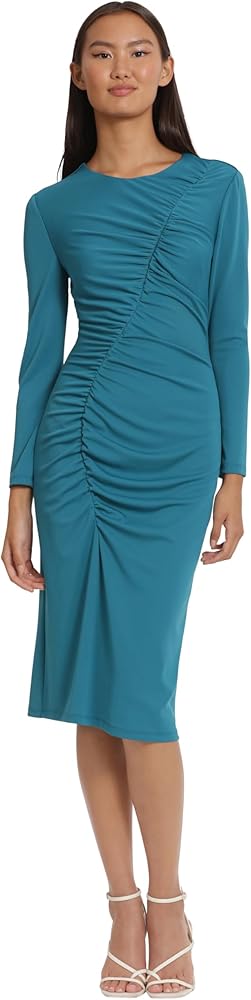 Donna Morgan Women's Sleek and Sophisticated Side Ruched Midi Dress Date Event Party Occasion Night Out Guest of