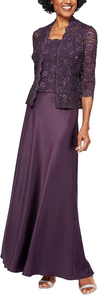 Alex Evenings Women's Two Piece Dress with Lace Jacket (Petite and Regular Sizes)