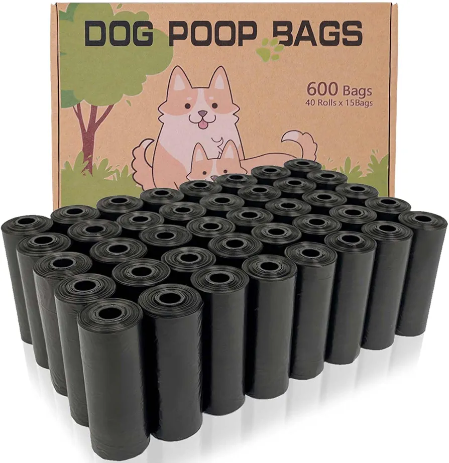 AiTodos® 600pcs Black Dog Poop Bags-12 * 8.5in, Poop Bags for Dogs Easy to Carry, Sturdy and Leak-Proof, Dog Poop Bags Rolls for Outdoor Walk and Travel, Poop Bags Kraft Carton Packaging for Storage