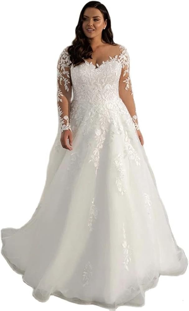 Gorgeous Lace Long Wedding Dresses 2024 for Women Plus Size Bridal Dresses RO006