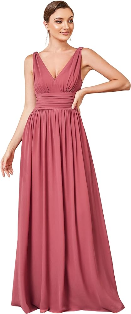 Ever-Pretty Womens Bridesmaid Dress V-Neck Sleeveless A Line Chiffon Floor Length Formal Dress 09016