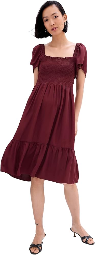 GAP Women's Short Sleeve Square Neck Midi Dress