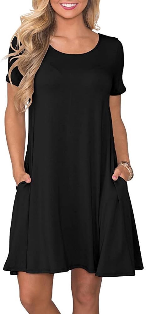 WNEEDU Women's Summer Casual T Shirt Dresses Short Sleeve Swing Dress with Pockets