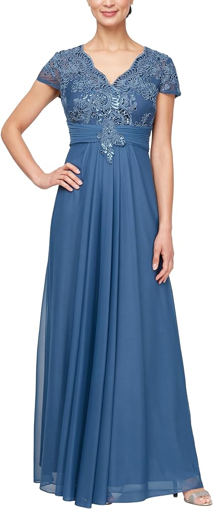 Alex Evenings Women's Stretch Sequin Bodice Empire Waist Long Gown, Formal Event Dress (Petite and Regular Sizes)