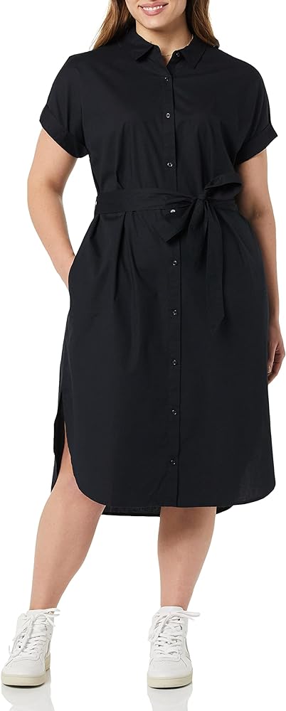 Amazon Essentials Women's Relaxed Fit Short Sleeve Button Front Belted Shirt Dress