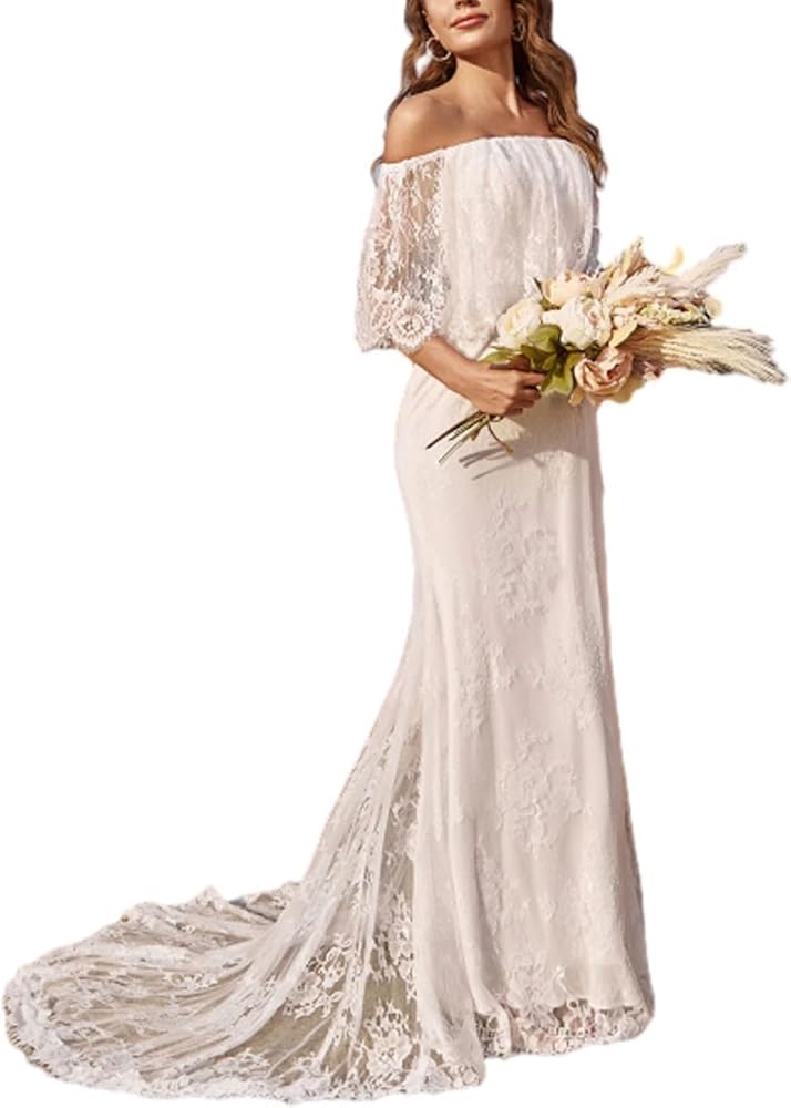 Lace Boho Wedding Dresses for Bride 2024 Beach Wedding Gowns for Women Long Country Bridal Dress