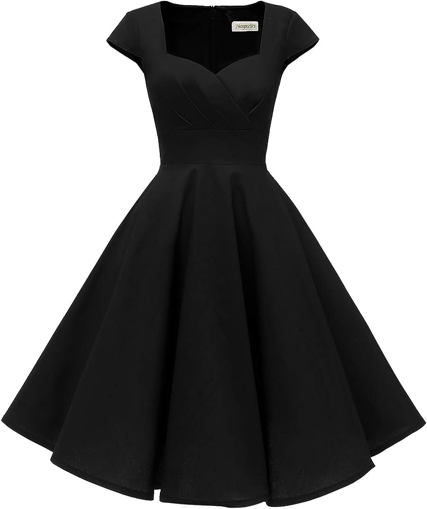 Hanpceirs Women's Cap Sleeve 1950s Retro Vintage Cocktail Swing Dresses with Pocket