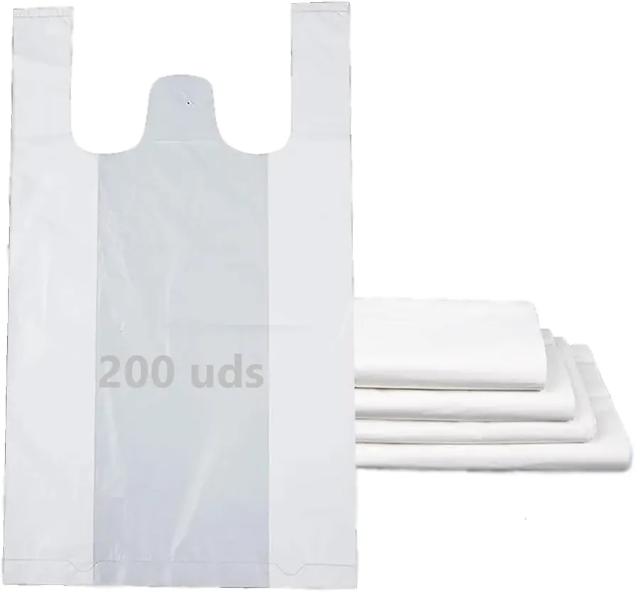 DAYMAND STORE | Economical Plastic Bags | 200 Units | Food Grade Bags | Plastic Bags | Plastic Bags with Handles | Plastic T-Shirt Bags | 50 Gauge | 30 x 40 cm