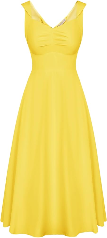 Belle Poque Women's 1950s Vintage Cocktail Swing Dresses Summer Square Neck Sleeveless A-Line Midi Dress