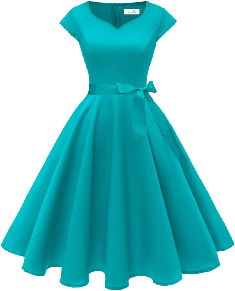 Kingfancy Women Vintage 1950s Dress Retro Cocktail Party Swing Dresses with Cap Sleeves