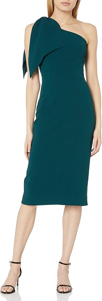 Dress the Population Women's Tiffany One Shoulder Bow Detail Midi Sheath Dress