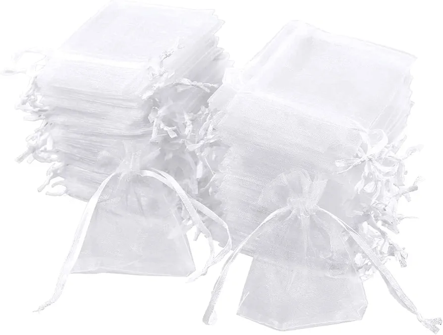 100 Pcs Organza Gift Bags White 7x9cm Small Jewelry Pouches Wedding Jewelry Bag Favour bags Lavender Bag for Wedding Birthday Party Christmas Candy Mesh Bags