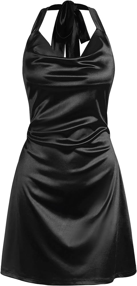 ZAFUL Women Halterneck Satin Mini Dress Sexy Cowl Neck Silky Party Cocktail Club Dress