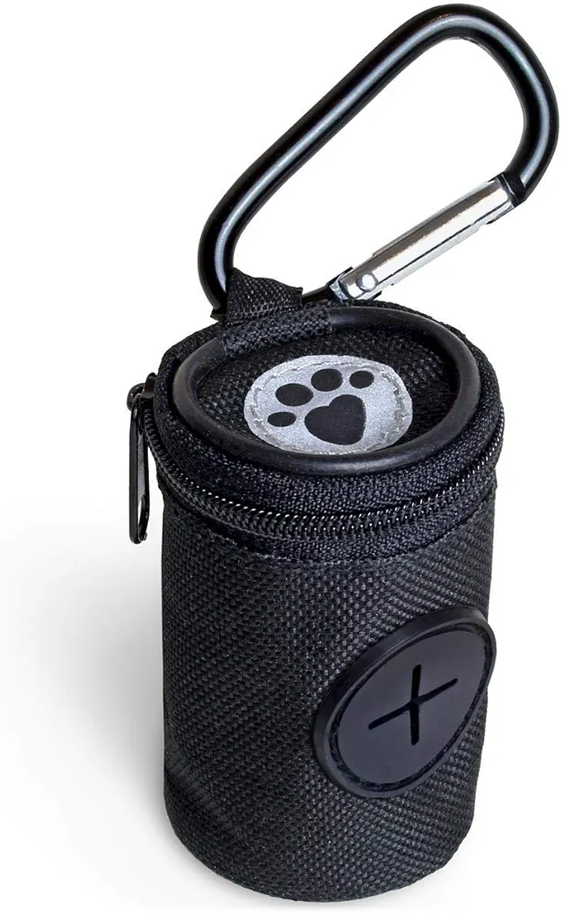 U7168 Fabric Dog Waste Bag Dispenser, Dog Poo Bag Holder with Carabiner Clip - Black