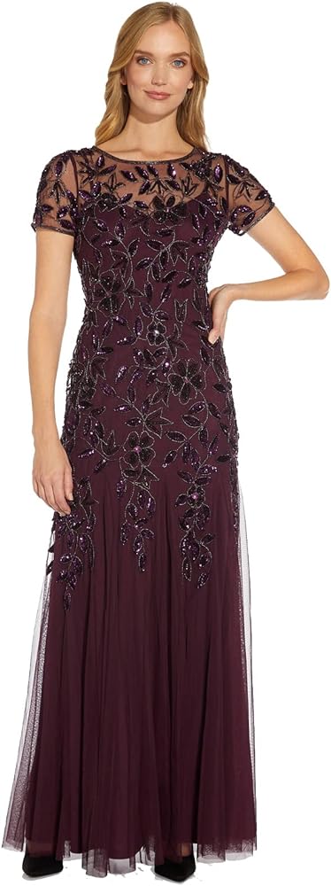 Adrianna Papell Women's Floral Beaded Godet Gown