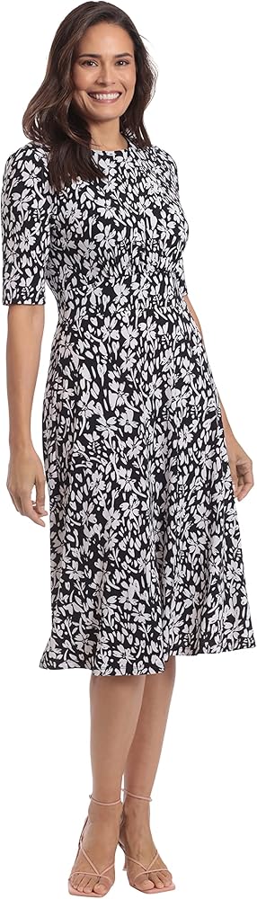 London Times Women's Printed Matte Jersey A-line Midi