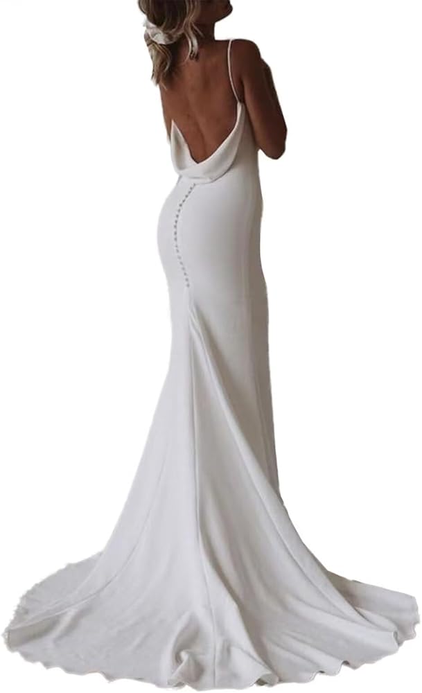 Satin Boho V-Neck Wedding Dresses Spaghetti Straps Mermaid Bridal Gown with Train 2024