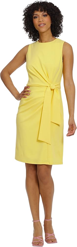 Maggy London Women's Sleeveless Cloud Crepe Sheath with Waist Tie Detail